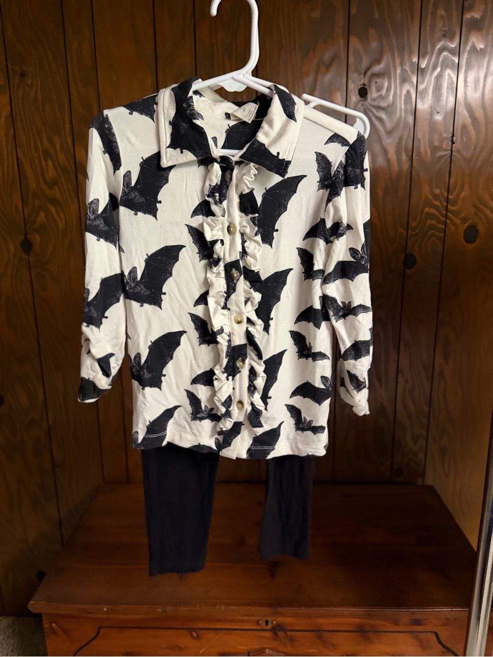 kate quinn Cream and Black Ruffle Bat-Print Button-Front Top